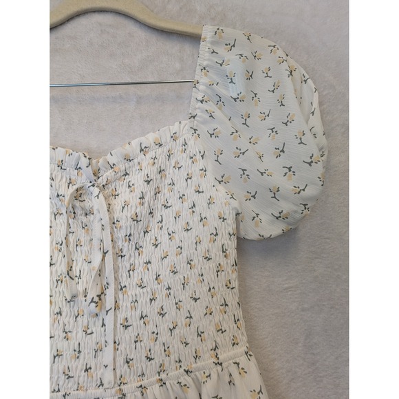 Wild Fable Women's Size XS White Floral Mini Dress Smocked Puff Sleeve - Picture 5 of 10